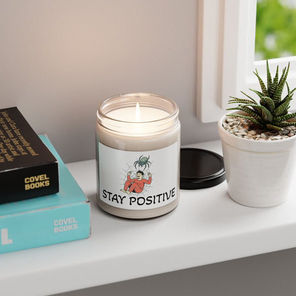 Stay Positive Soy Candle — 9oz Scented Jar (Spider Web Illustration)