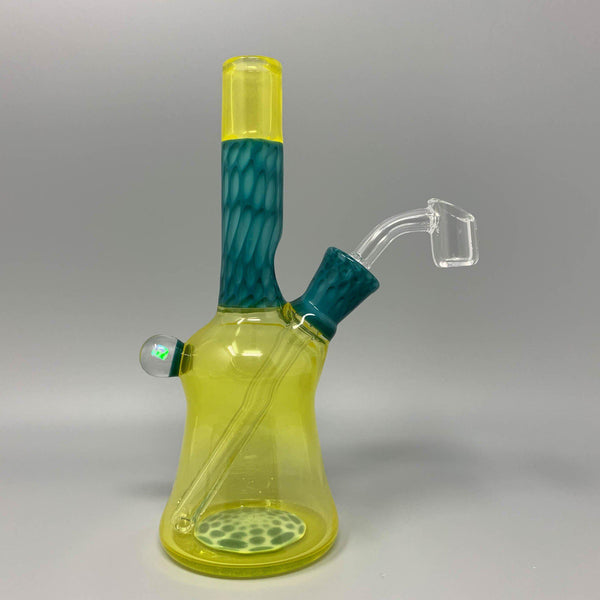 AJ Glass to Mouth Yellow/Teal Mini Tube Rig with Bear Banger (Auction)