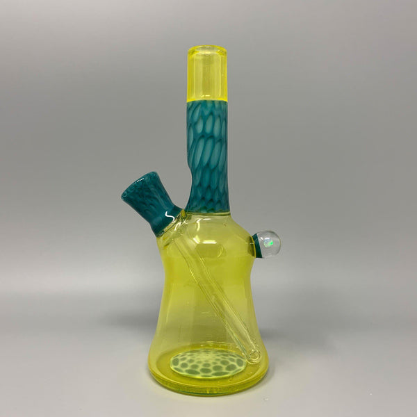AJ Glass to Mouth Yellow/Teal Mini Tube Rig with Bear Banger (Auction)
