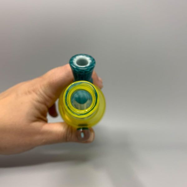 AJ Glass to Mouth Yellow/Teal Mini Tube Rig with Bear Banger (Auction)