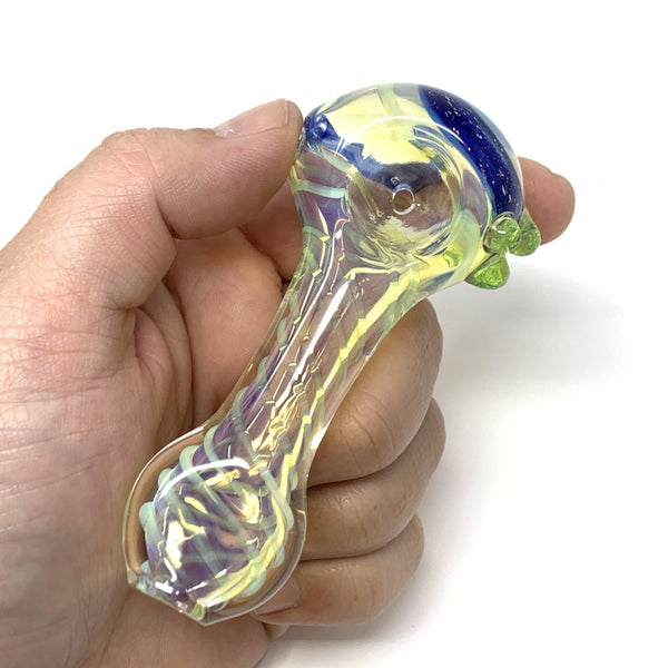 Fumed Spoon Pipe Blue Dichro Swirl