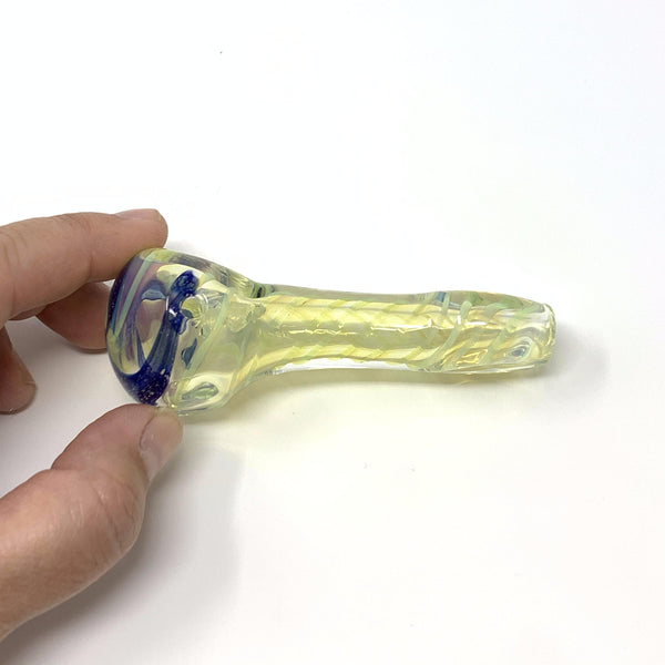 Fumed Spoon Pipe Blue Dichro Swirl