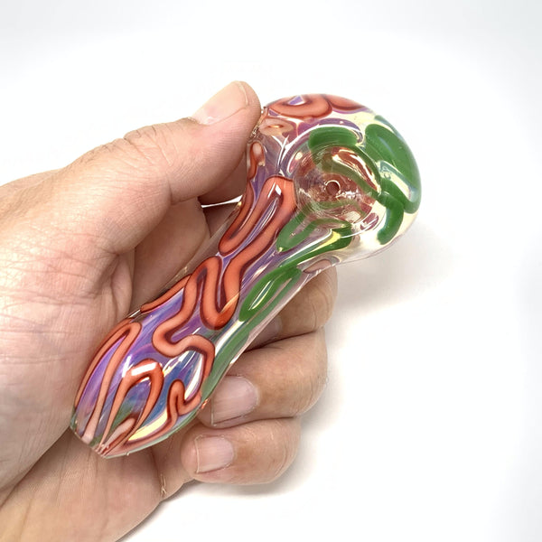 Red and Green Line Worked Spoon Pipe