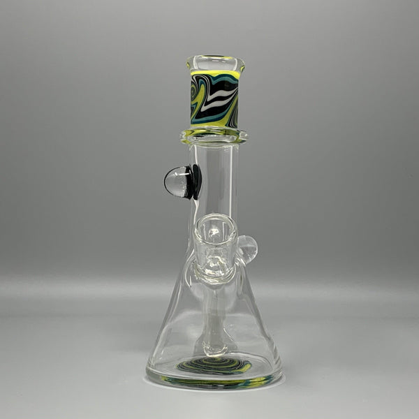 Yellow Blue and Black Line Worked Mini Tube by Augy Glass