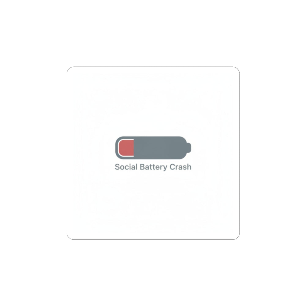 Social Battery Crash Sticker | Introvert Humor, Low Battery Icon