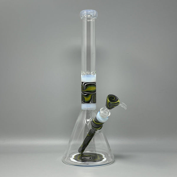 Augy Glass Green, Yellow, and Black Worked Tube