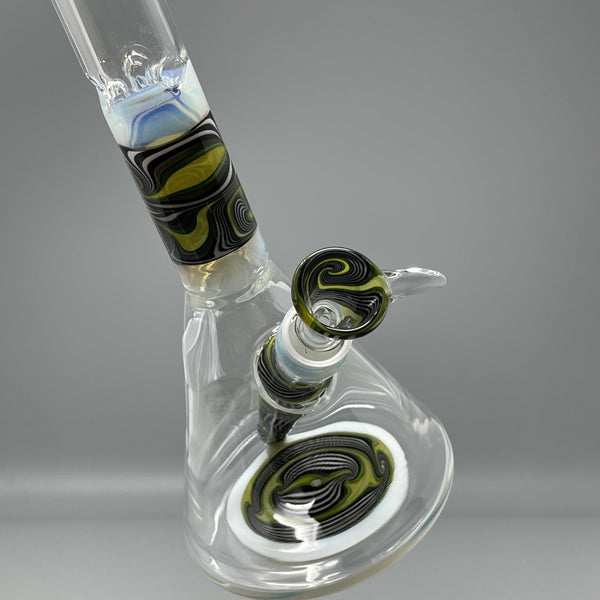 Augy Glass Green, Yellow, and Black Worked Tube