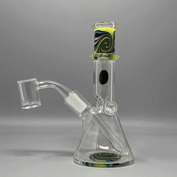 Yellow Blue and Black Line Worked Mini Tube by Augy Glass